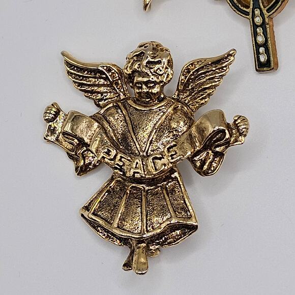 Vintage Brooch Pin Costume Jewelry Bundle Angel Cross Goldtone Faith Religious - Picture 3 of 11